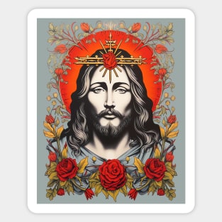 Vintage Retro Jesus Lithograph Portrait Sticker